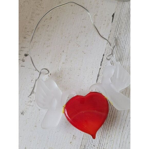 Dove heart mistletoe ornament Xmas decor bird Frost - Picture 5 of 6